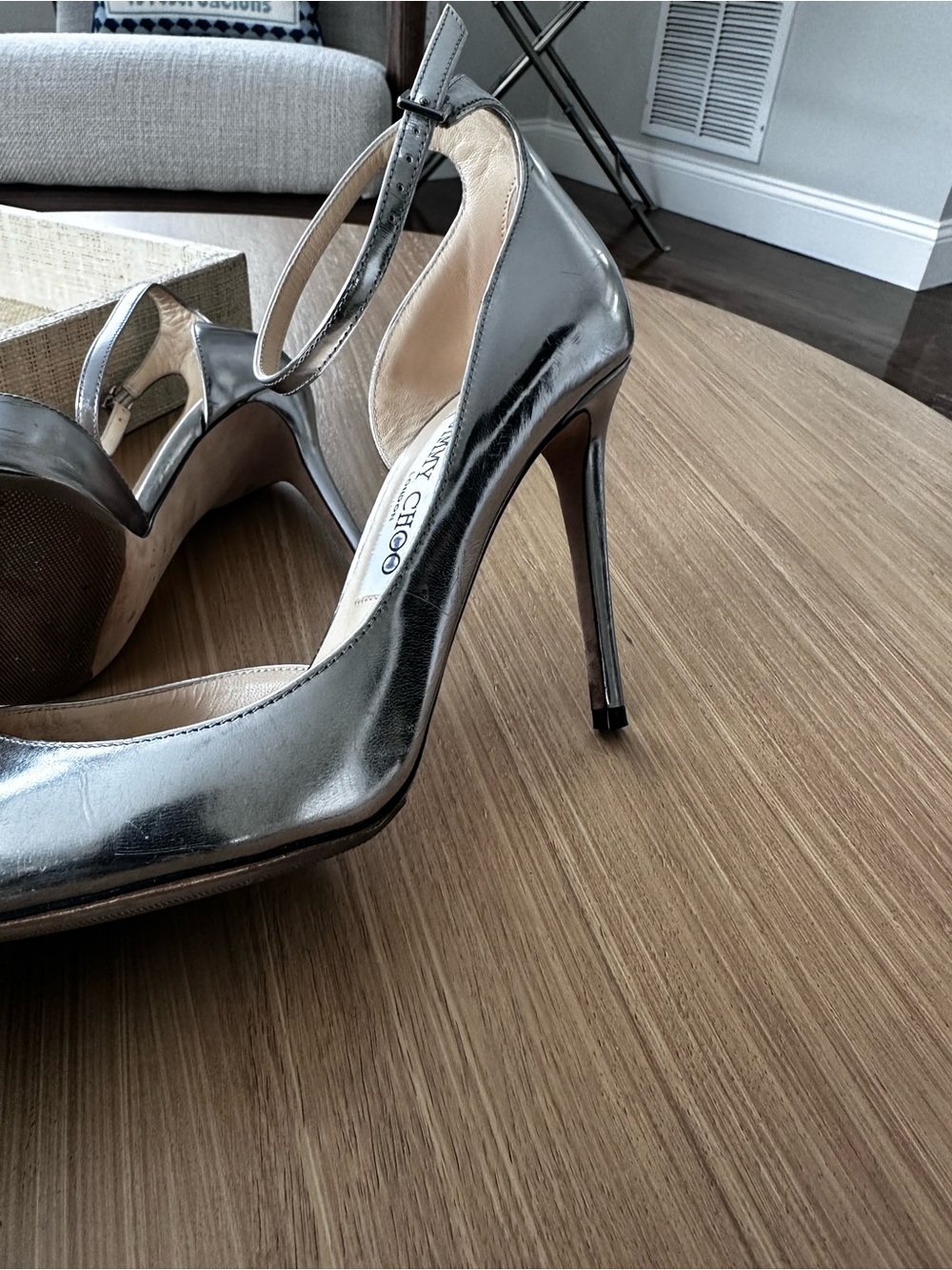 Jimmy Choo Metallic Silver Pointed-Toe Ankle-Strap Pumps - Picture 3 of 4